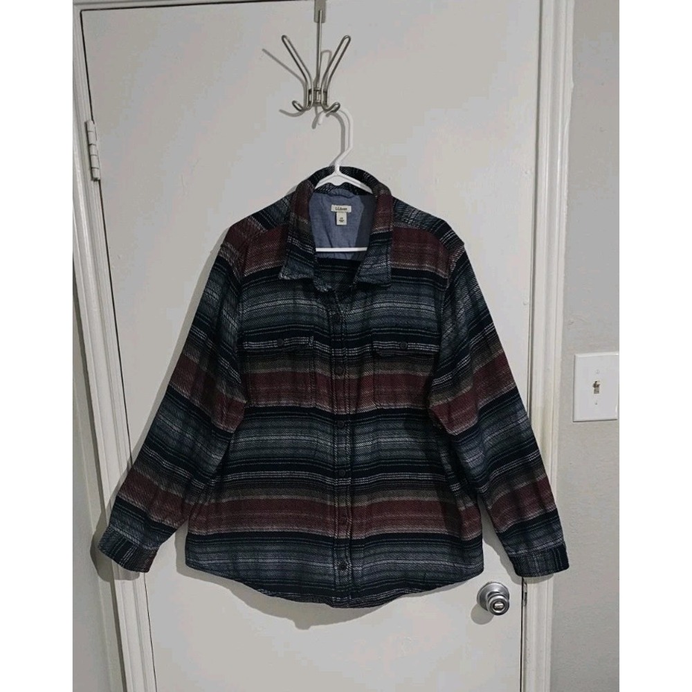 L.L. Bean Women's Multicolor Shacket Shirt Jacket 2X Button Front Cozy Preppy
